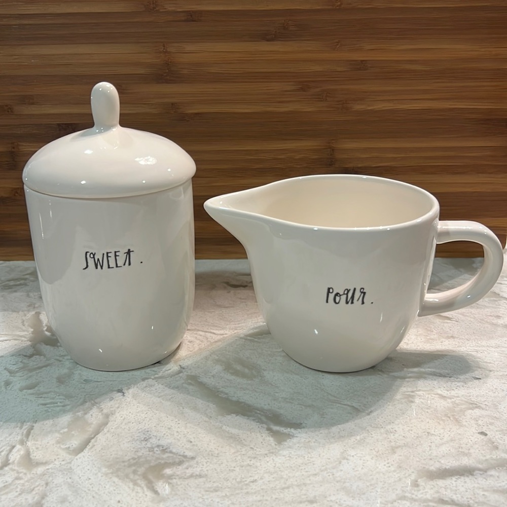 Set of creamer pour and sugar sweet container Rae Dunn